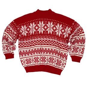 Vintage Red White Fair Isle Sweater - Women's Size L